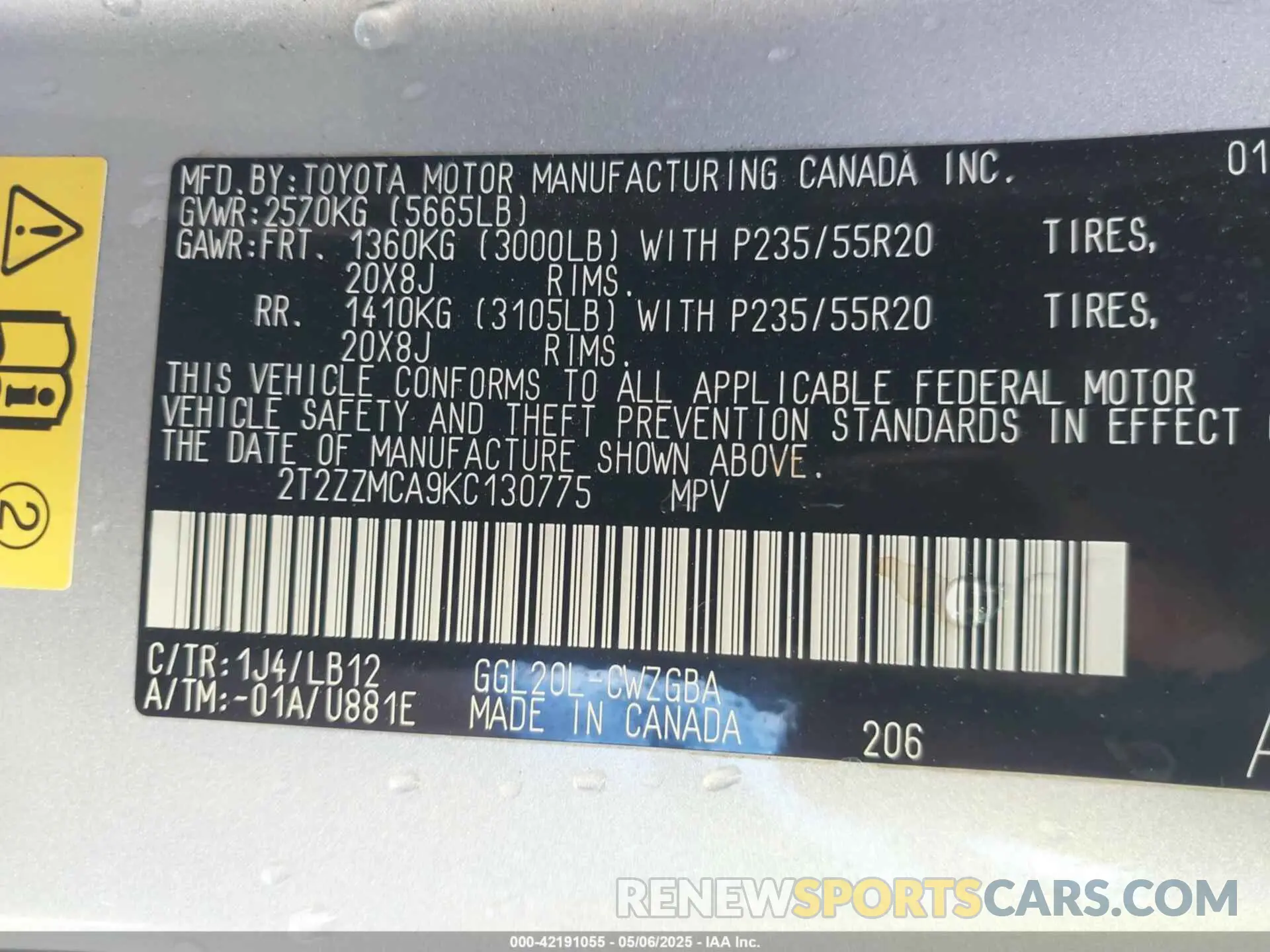 9 Photograph of a damaged car 2T2ZZMCA9KC130775 LEXUS RX 350 2019