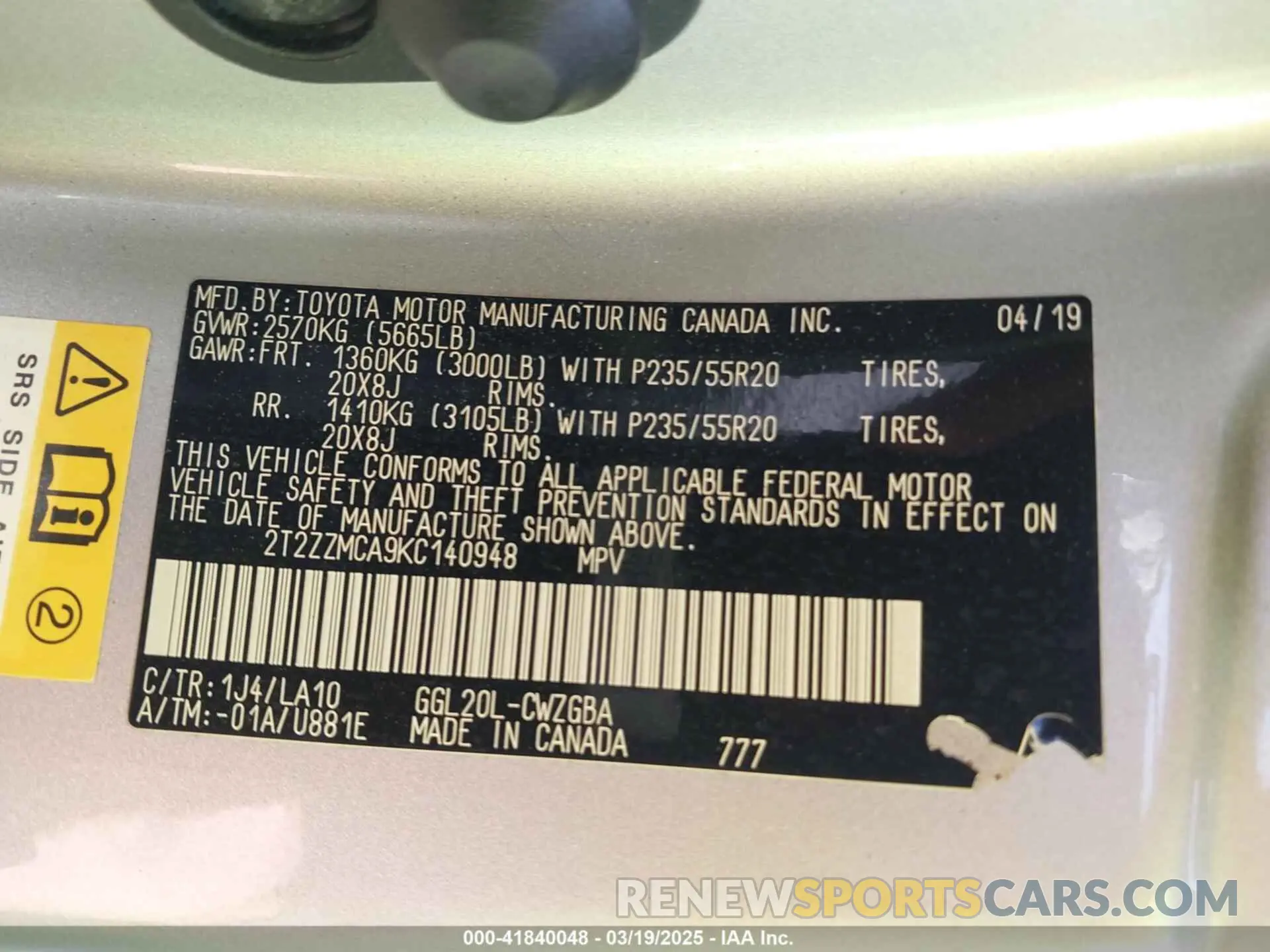 9 Photograph of a damaged car 2T2ZZMCA9KC140948 LEXUS RX 350 2019