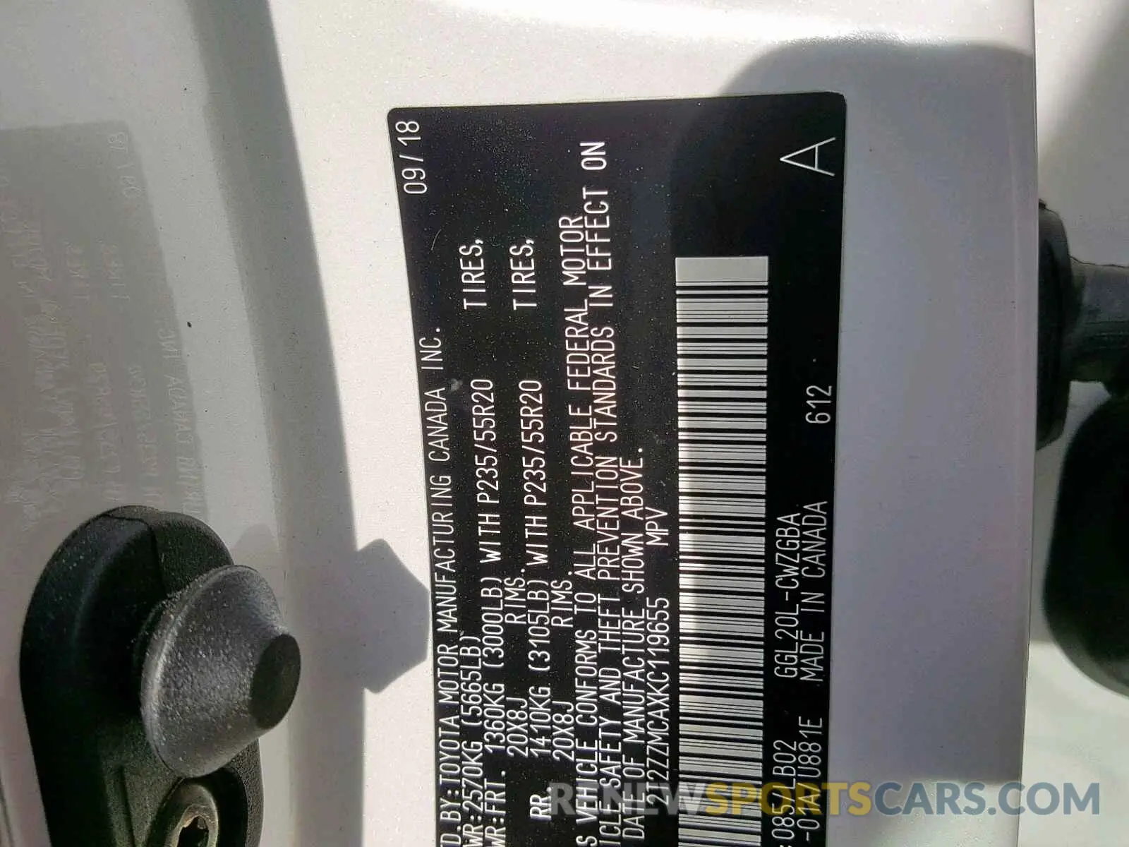 10 Photograph of a damaged car 2T2ZZMCAXKC119655 LEXUS RX 350 2019