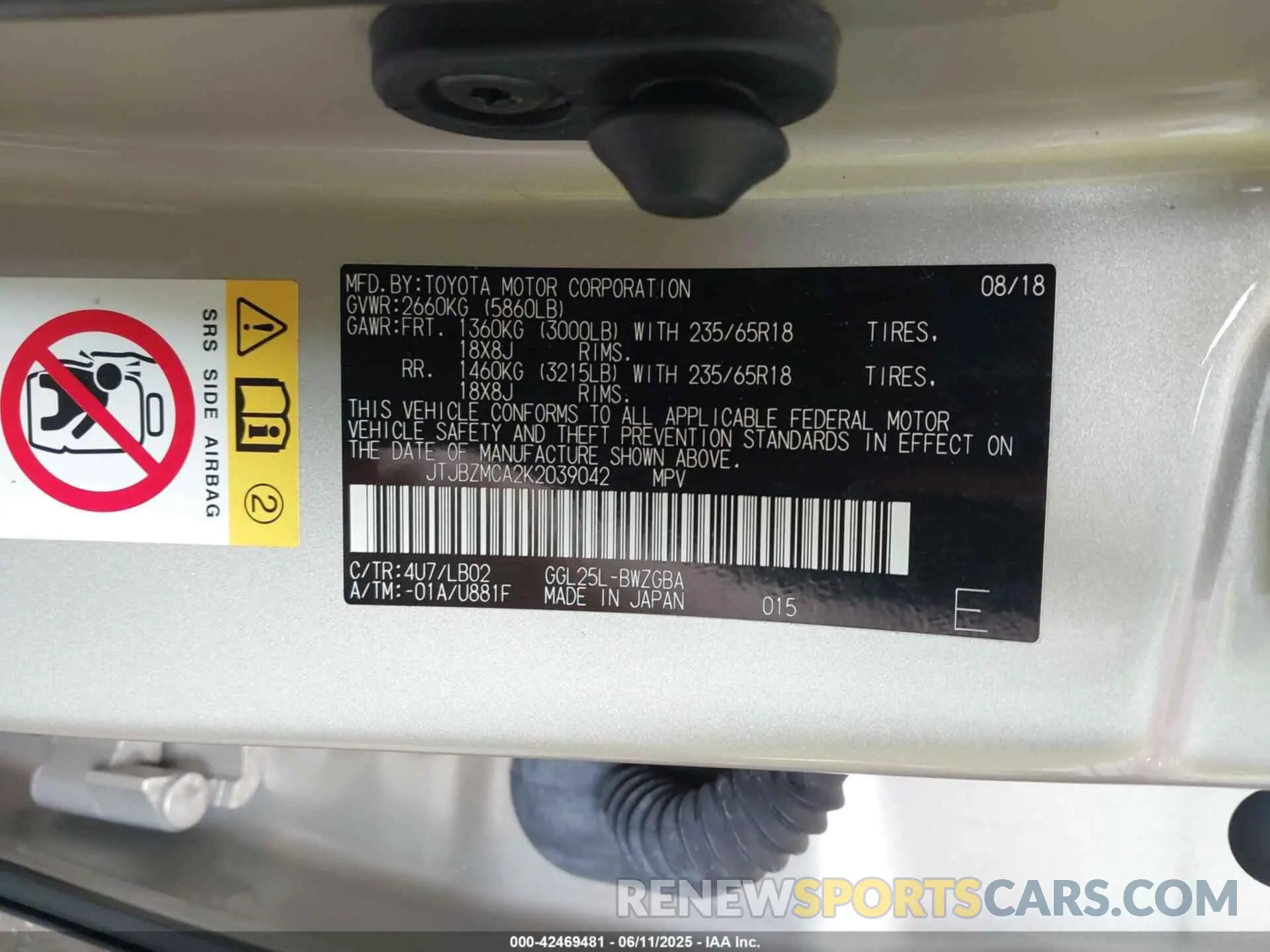 9 Photograph of a damaged car JTJBZMCA2K2039042 LEXUS RX 350 2019