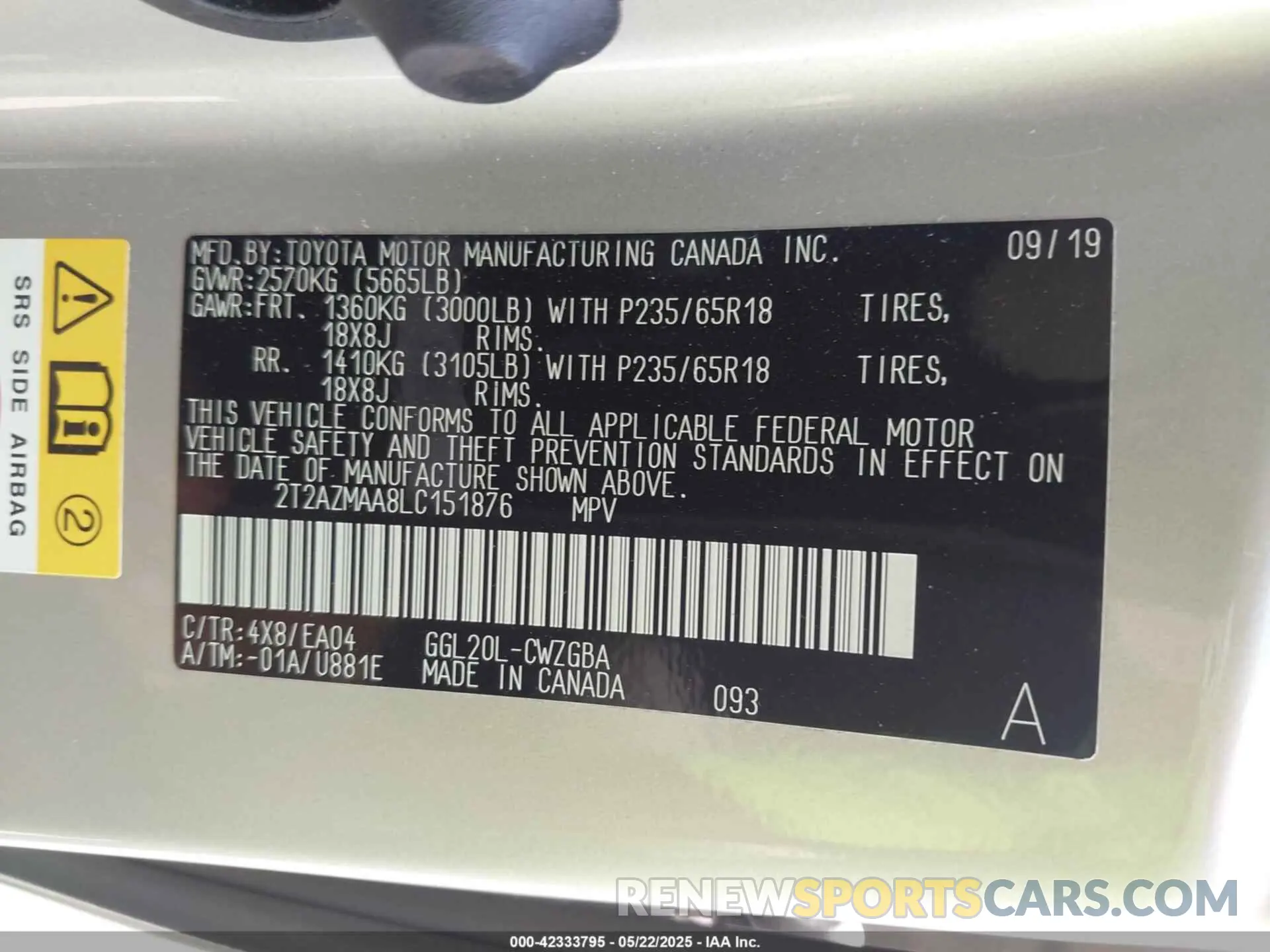 9 Photograph of a damaged car 2T2AZMAA8LC151876 LEXUS RX 350 2020