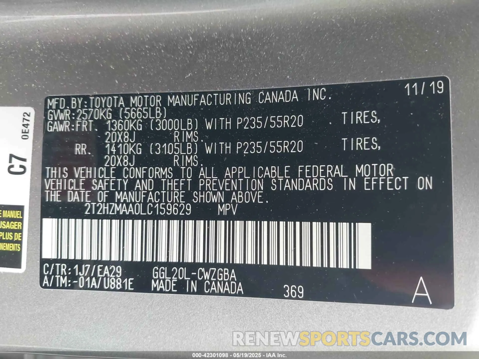 9 Photograph of a damaged car 2T2HZMAA0LC159629 LEXUS RX 350 2020