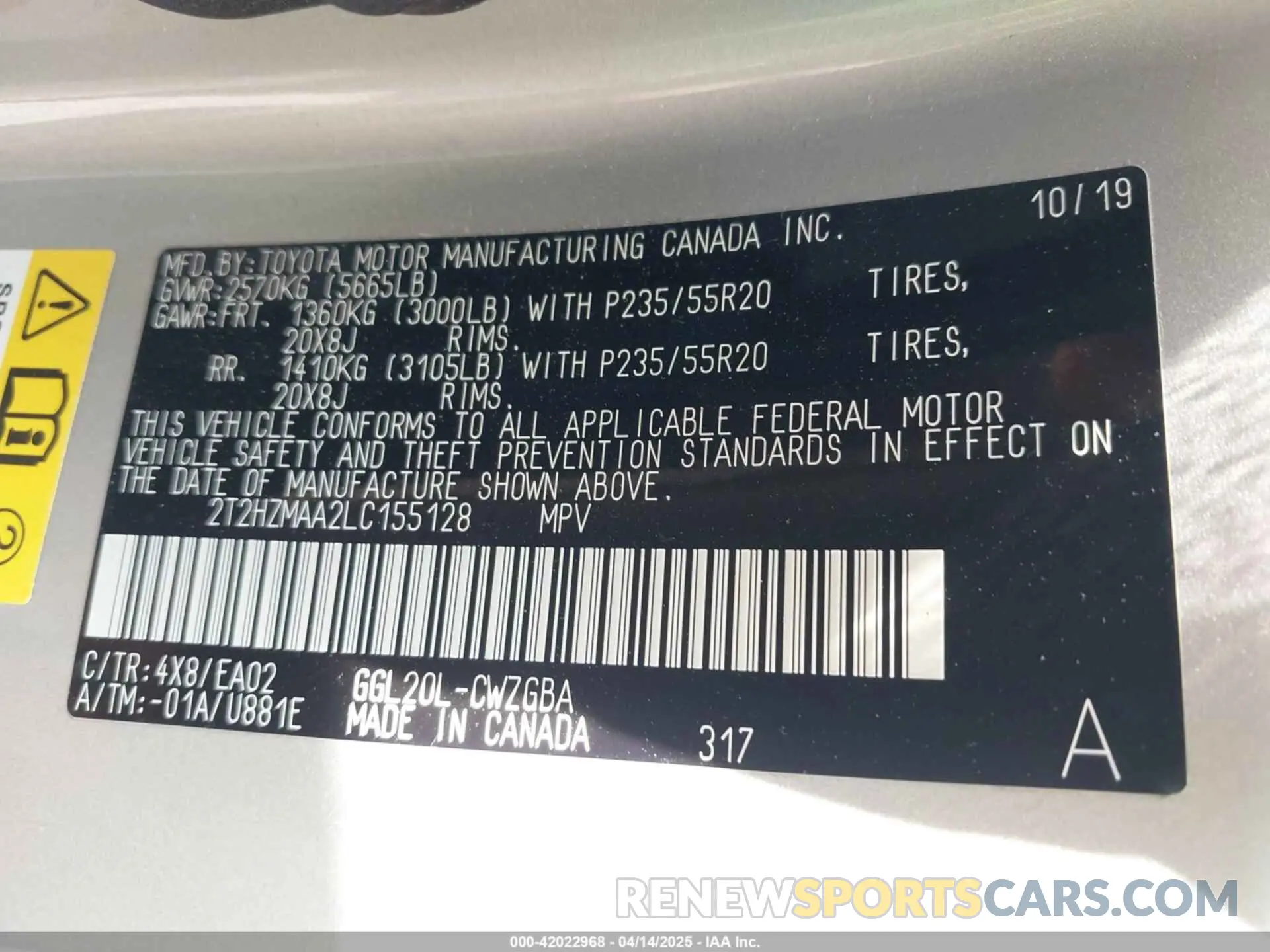 9 Photograph of a damaged car 2T2HZMAA2LC155128 LEXUS RX 350 2020