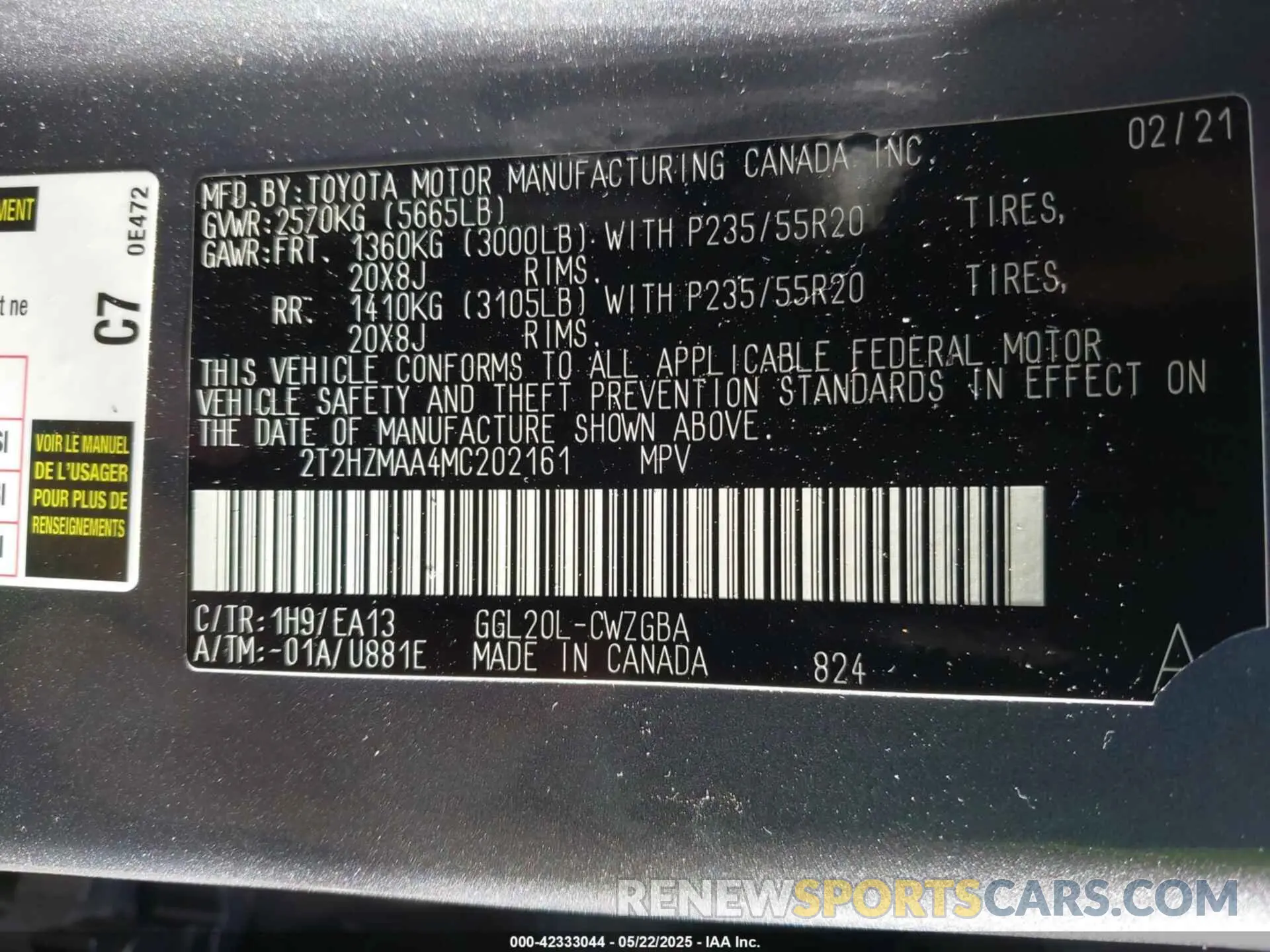 9 Photograph of a damaged car 2T2HZMAA4MC202161 LEXUS RX 350 2021
