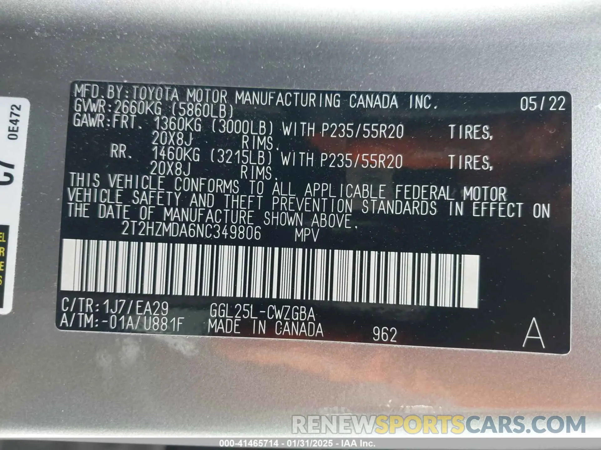 9 Photograph of a damaged car 2T2HZMDA6NC349806 LEXUS RX 350 2022