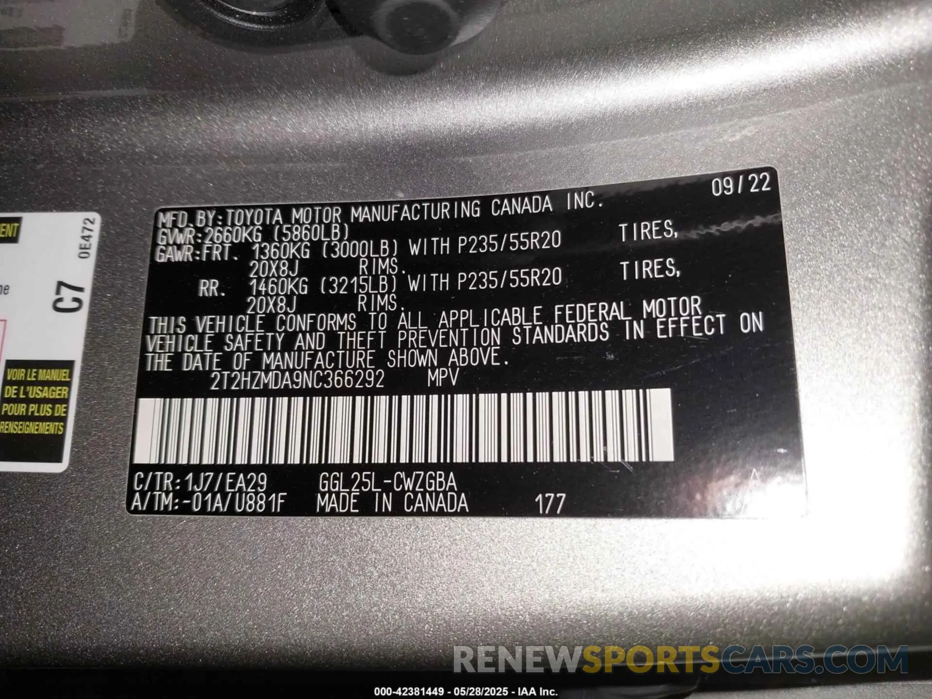 9 Photograph of a damaged car 2T2HZMDA9NC366292 LEXUS RX 350 2022
