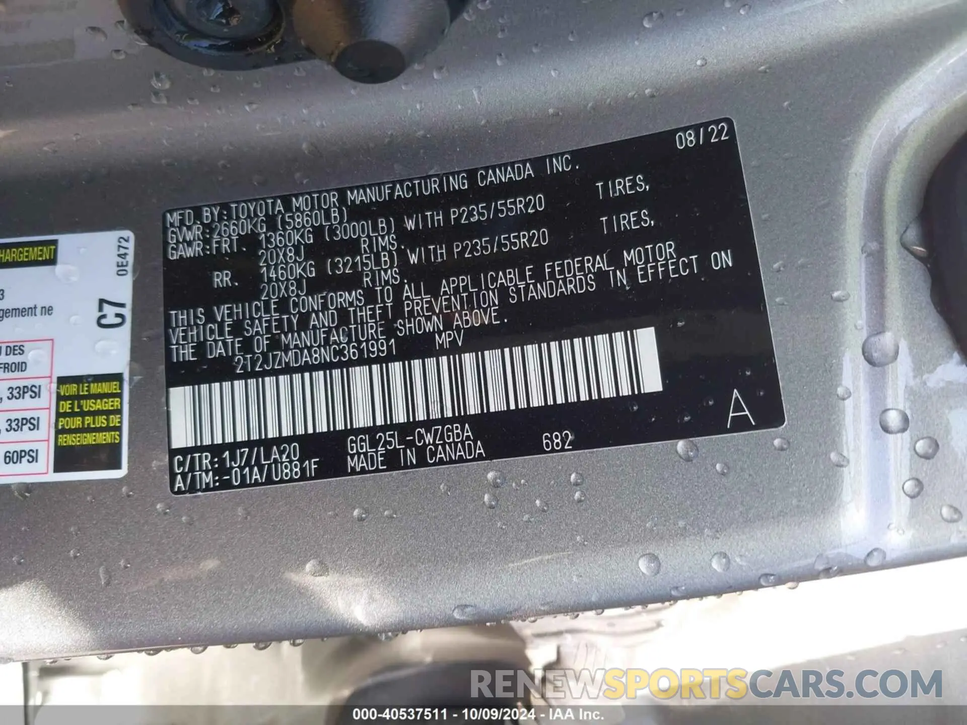 9 Photograph of a damaged car 2T2JZMDA8NC361991 LEXUS RX 350 2022