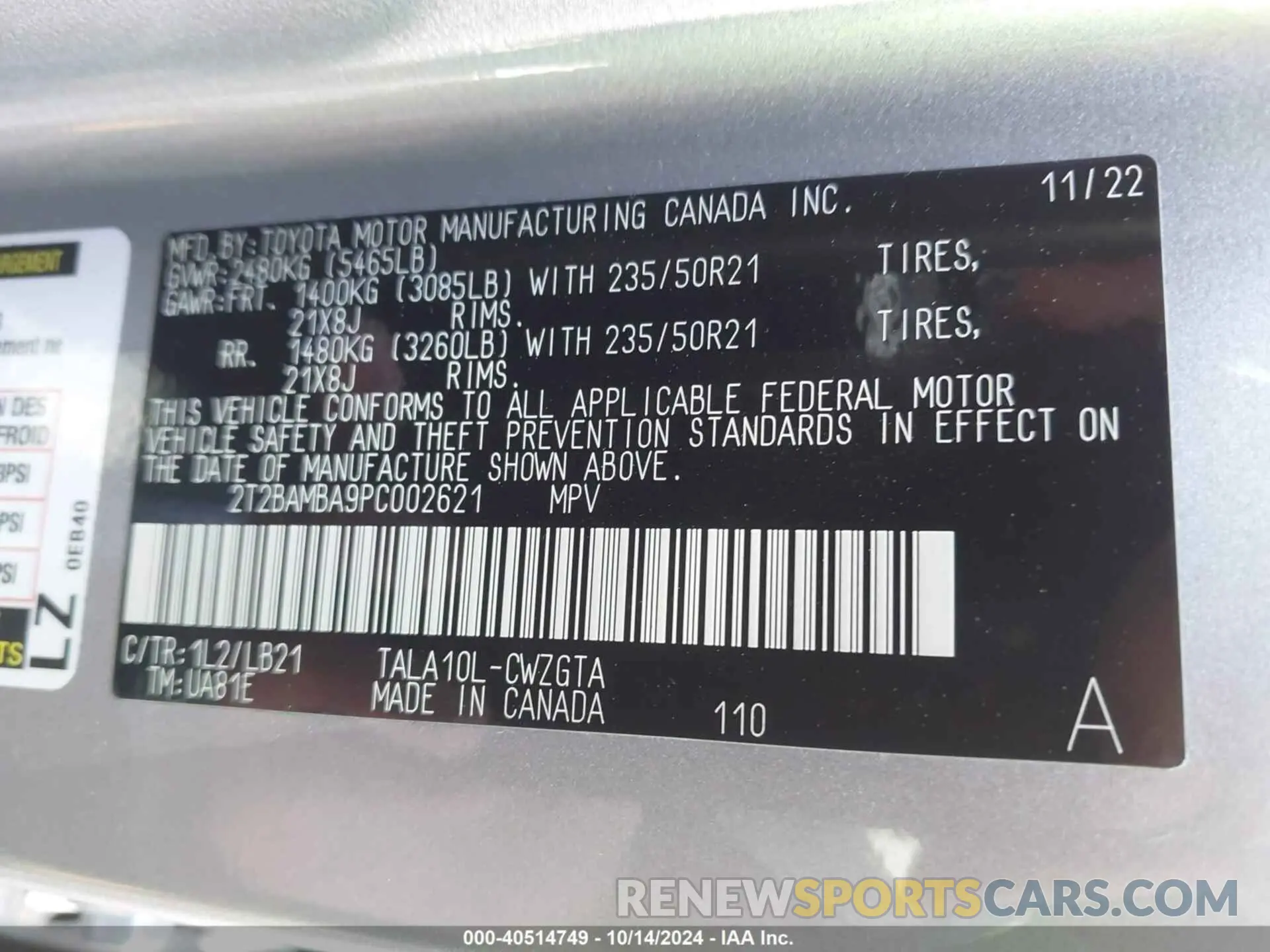 9 Photograph of a damaged car 2T2BAMBA9PC002621 LEXUS RX 350 2023
