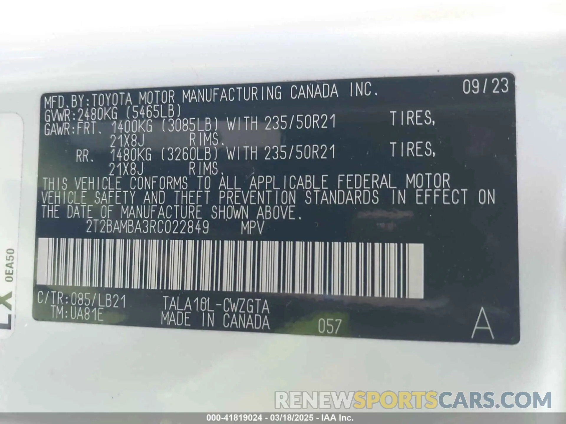 9 Photograph of a damaged car 2T2BAMBA3RC022849 LEXUS RX 350 2024
