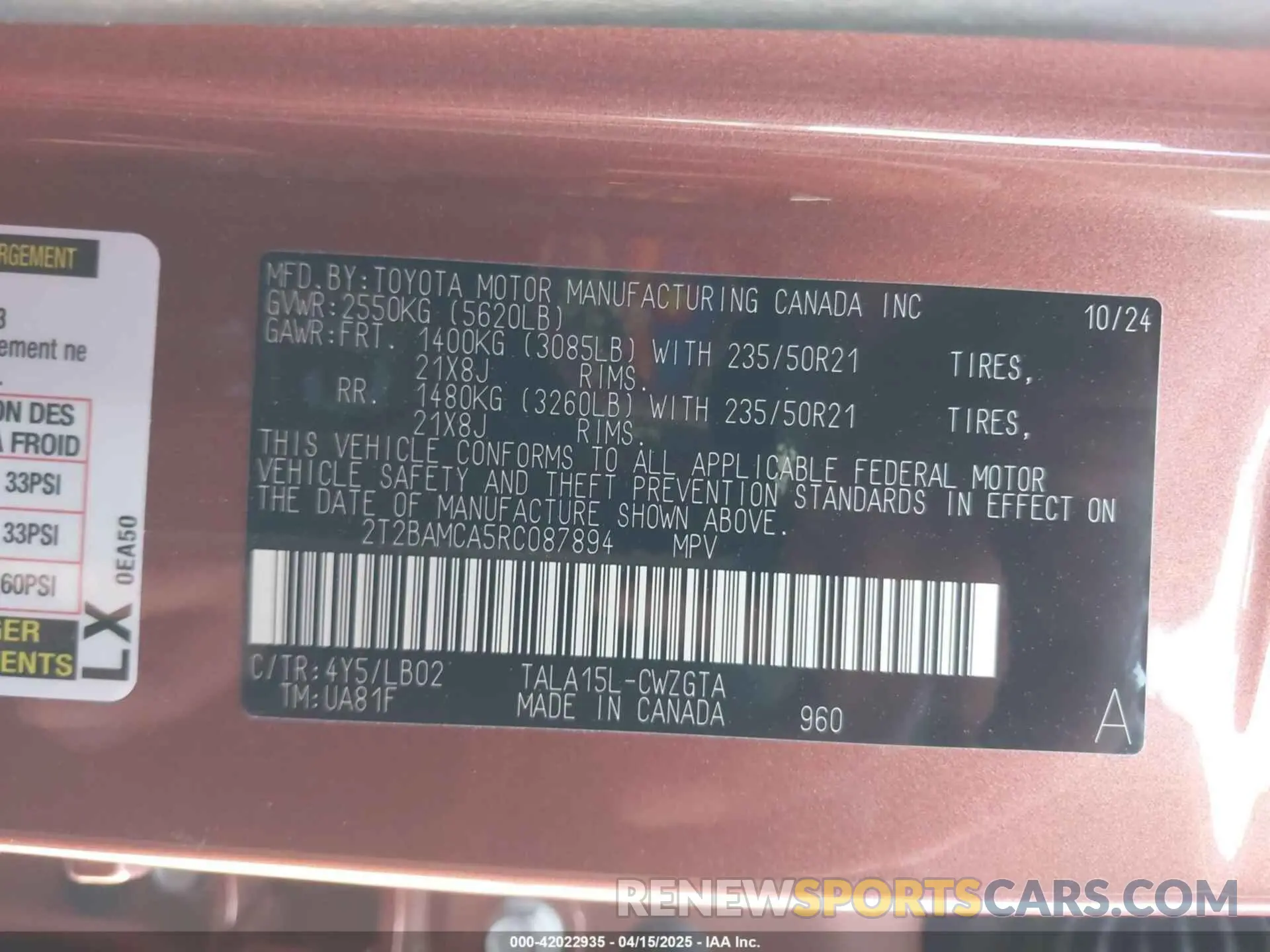9 Photograph of a damaged car 2T2BAMCA5RC087894 LEXUS RX 350 2024