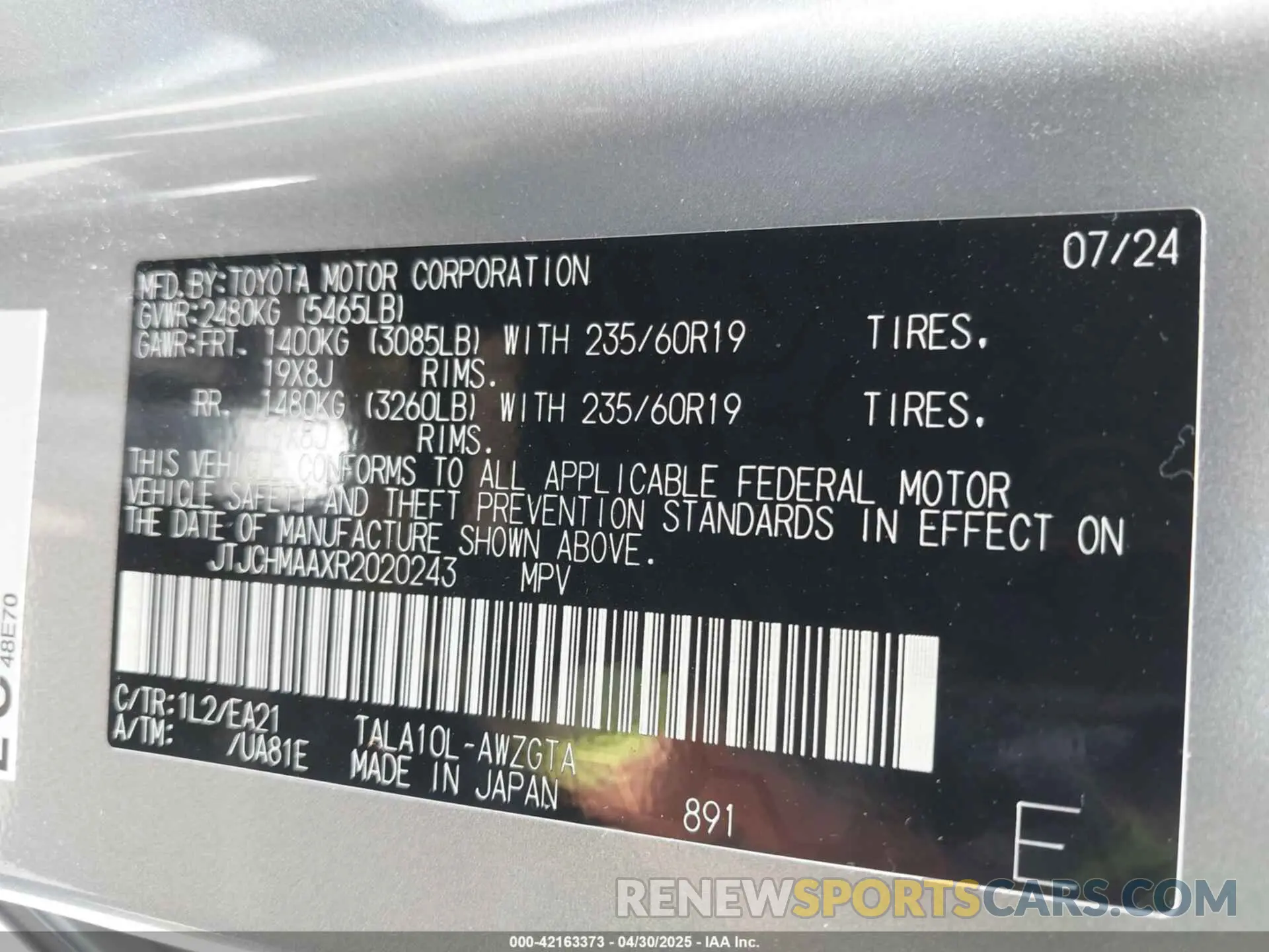 9 Photograph of a damaged car JTJCHMAAXR2020243 LEXUS RX 350 2024