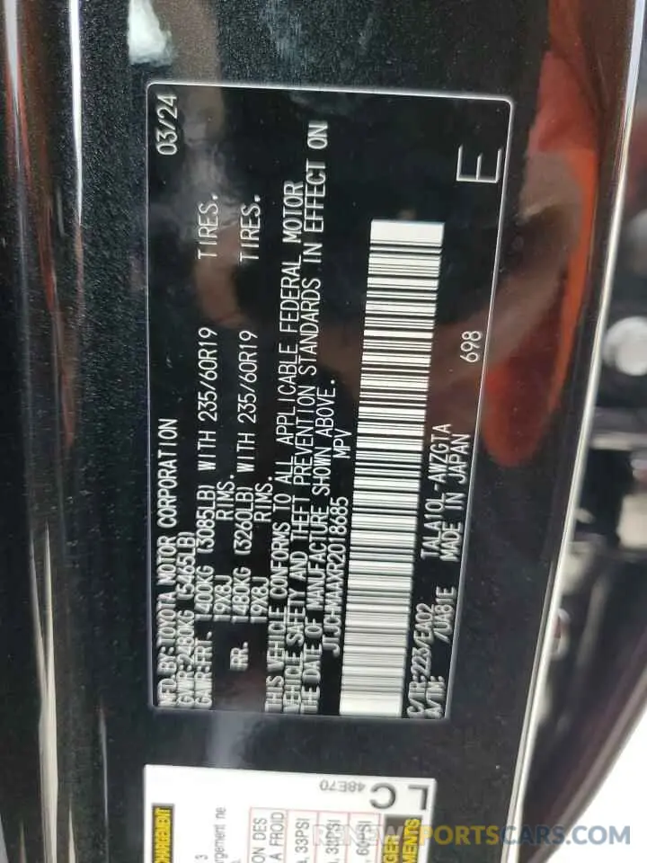 13 Photograph of a damaged car JTJCHMAAXR2018685 LEXUS RX 350 PRE 2024