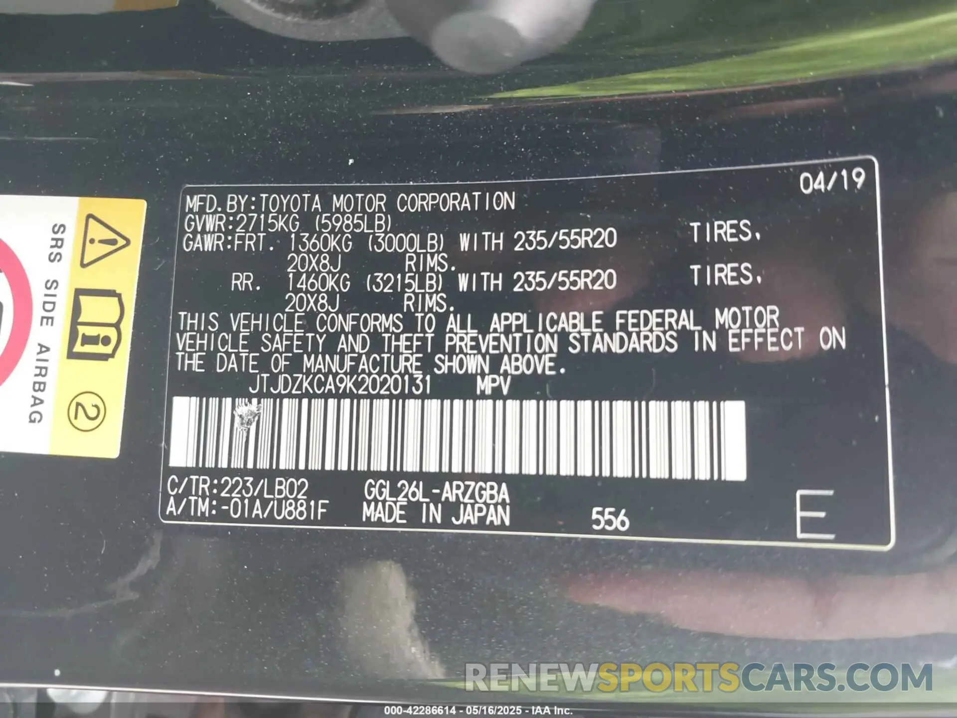 9 Photograph of a damaged car JTJDZKCA9K2020131 LEXUS RX 350L 2019