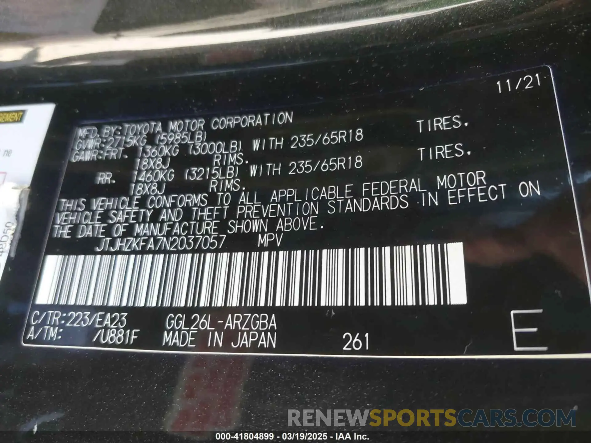 9 Photograph of a damaged car JTJHZKFA7N2037057 LEXUS RX 350L 2022