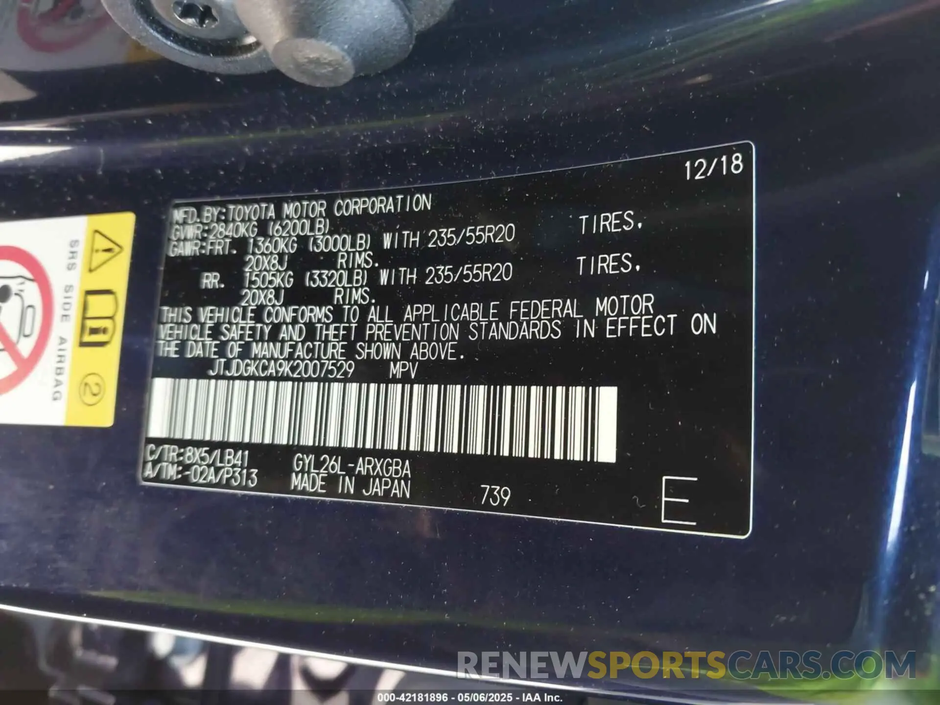 9 Photograph of a damaged car JTJDGKCA9K2007529 LEXUS RX 450HL 2019