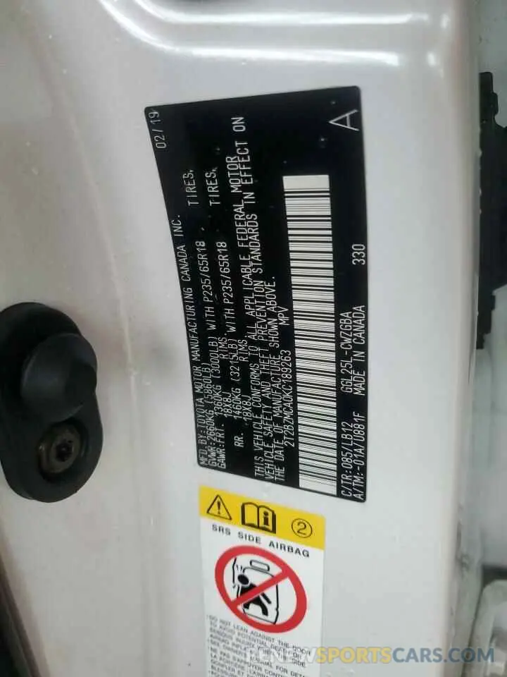 13 Photograph of a damaged car 2T2BZMCA0KC189263 LEXUS RX350 2019