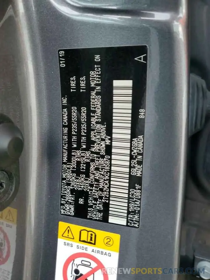 14 Photograph of a damaged car 2T2BZMCA1KC185870 LEXUS RX350 2019