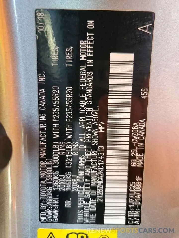 14 Photograph of a damaged car 2T2BZMCA2KC174313 LEXUS RX350 2019