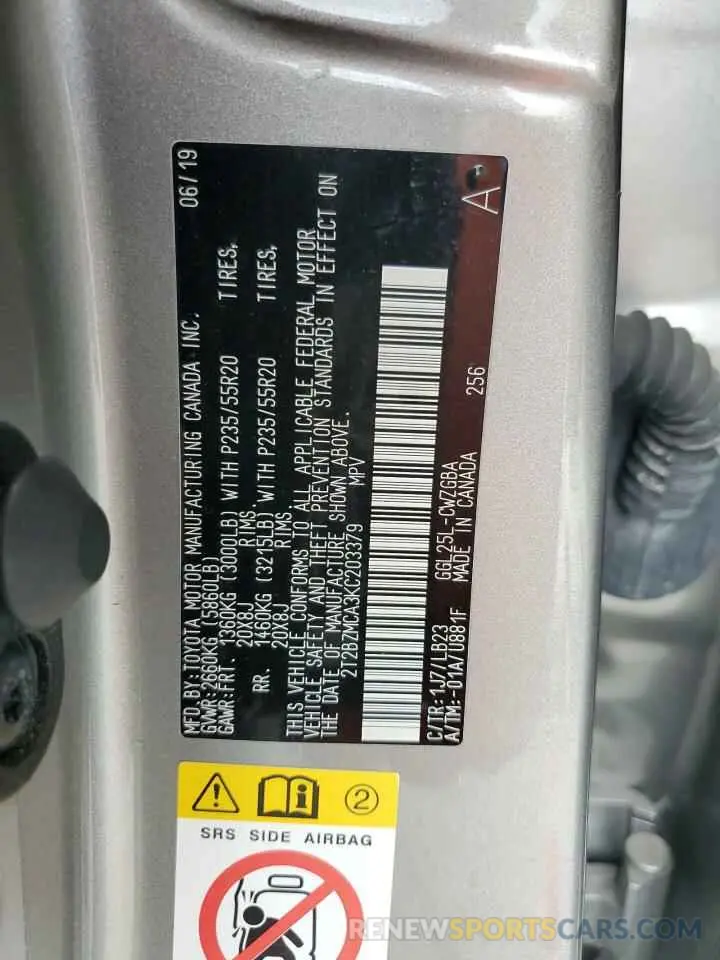 14 Photograph of a damaged car 2T2BZMCA3KC203379 LEXUS RX350 2019