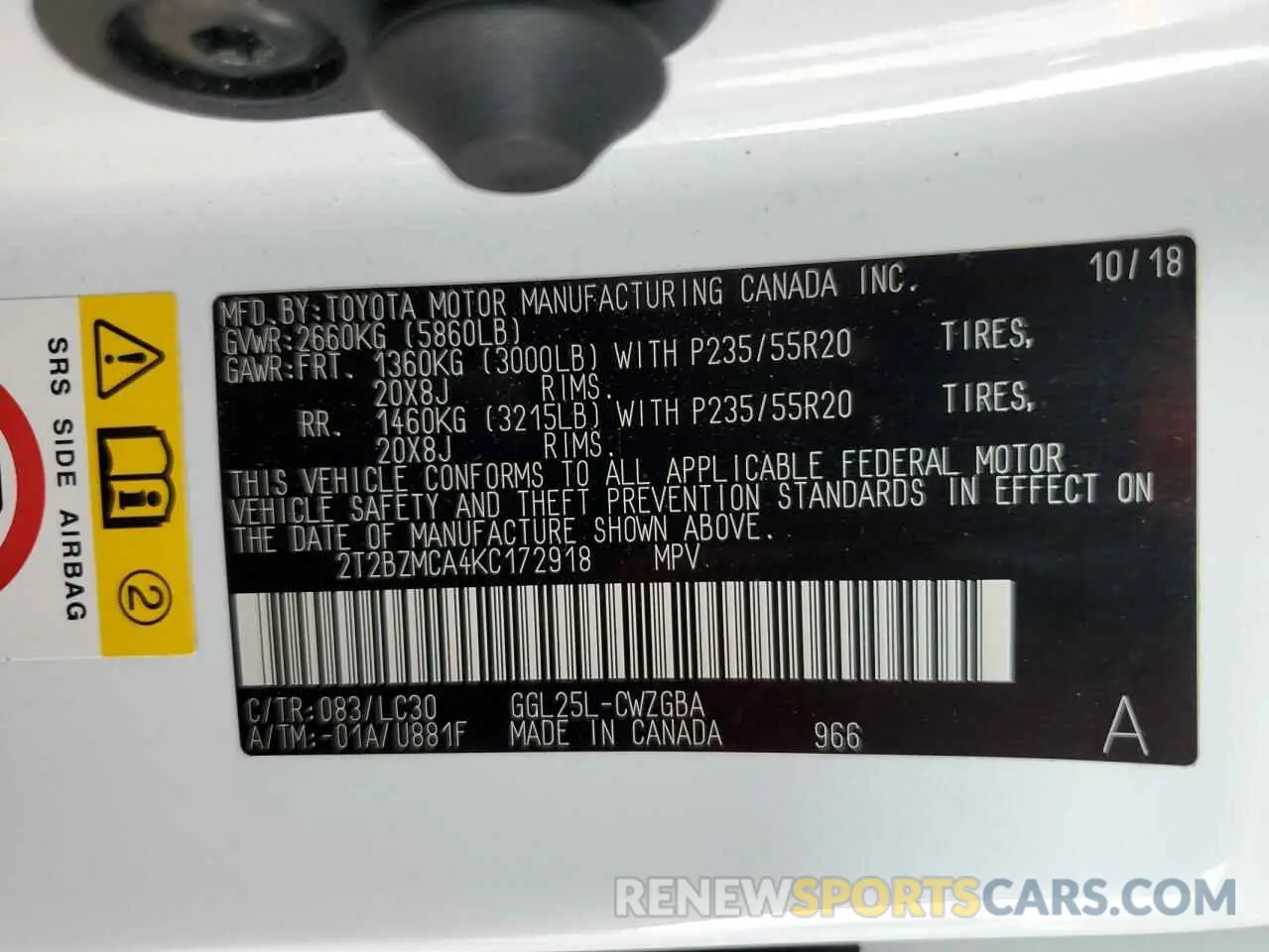 13 Photograph of a damaged car 2T2BZMCA4KC172918 LEXUS RX350 2019