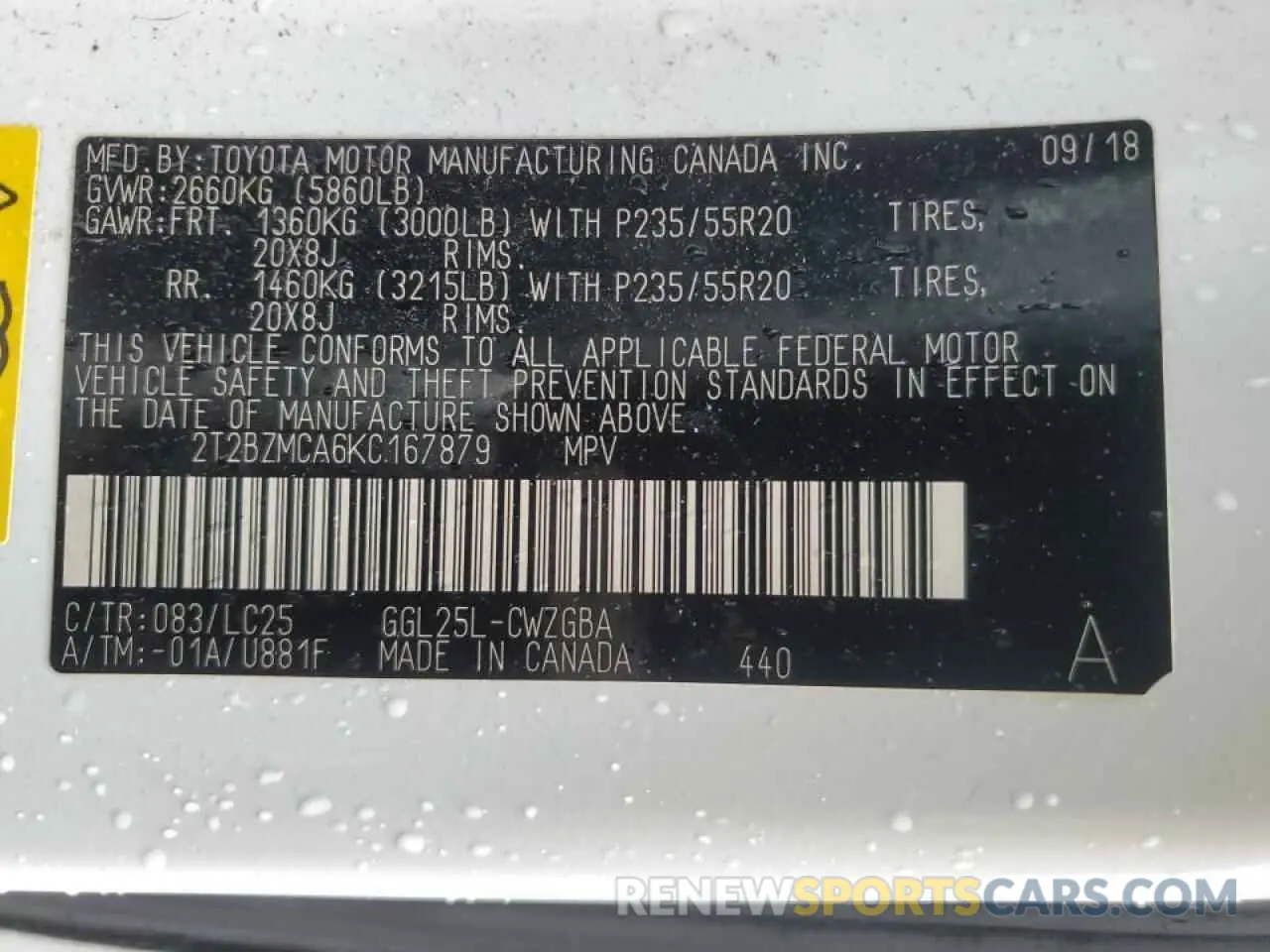13 Photograph of a damaged car 2T2BZMCA6KC167879 LEXUS RX350 2019
