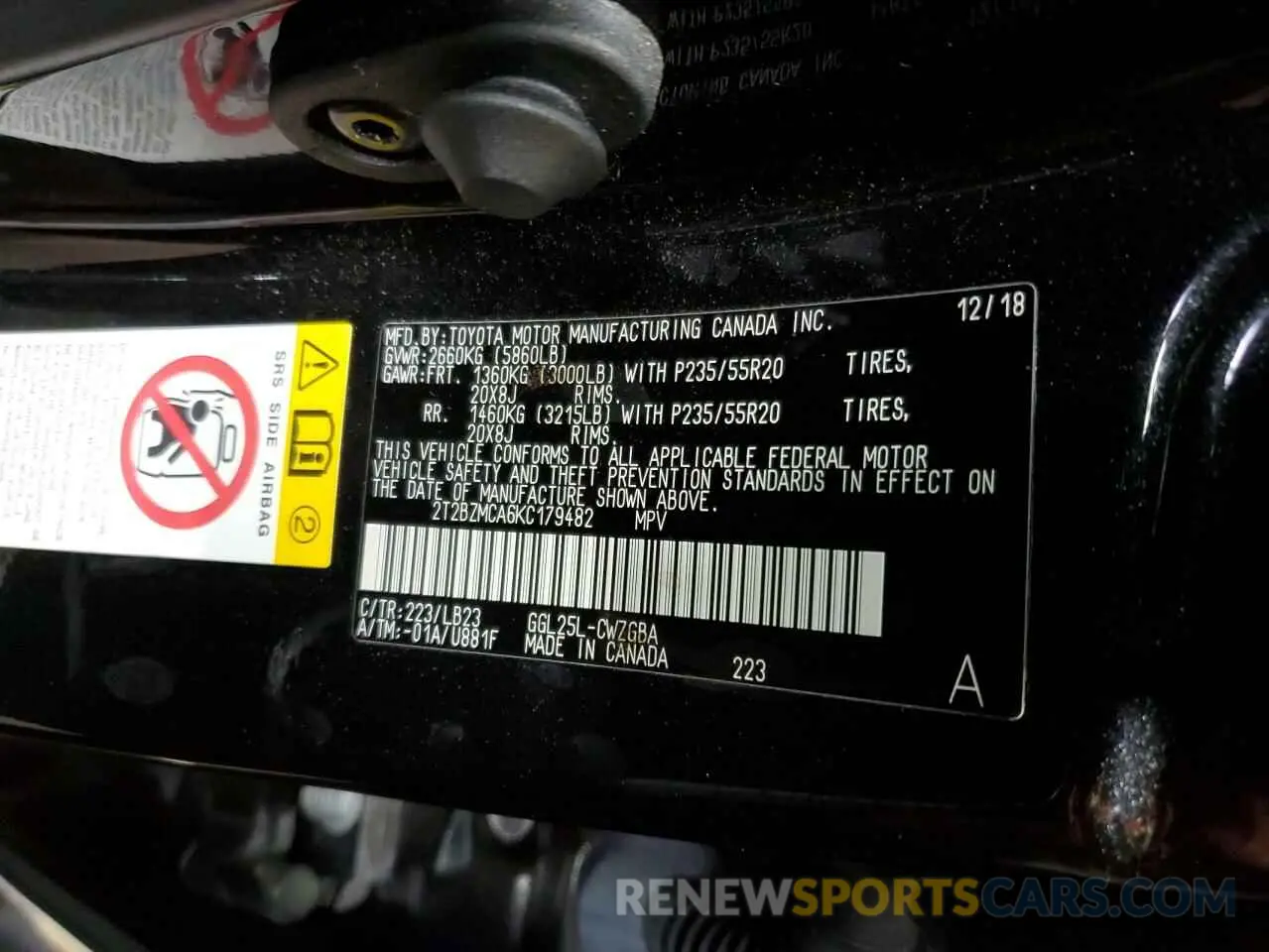 13 Photograph of a damaged car 2T2BZMCA6KC179482 LEXUS RX350 2019