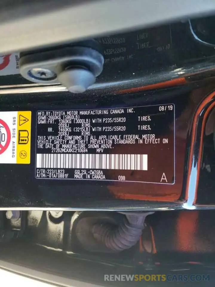10 Photograph of a damaged car 2T2BZMCAXKC210684 LEXUS RX350 2019