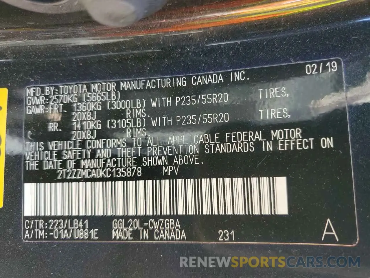 14 Photograph of a damaged car 2T2ZZMCA0KC135878 LEXUS RX350 2019