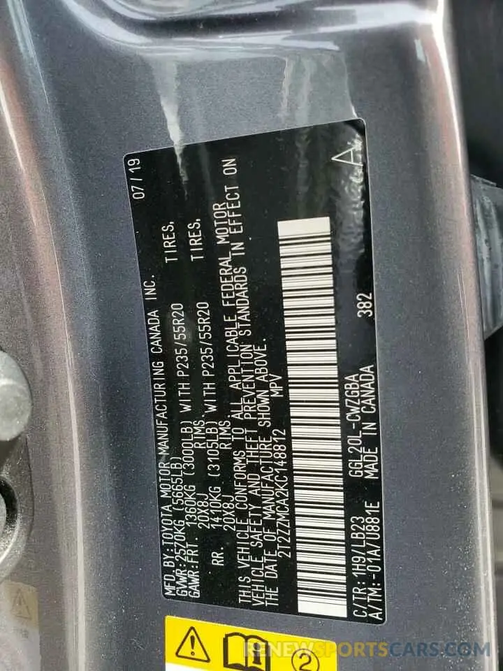 14 Photograph of a damaged car 2T2ZZMCA2KC148812 LEXUS RX350 2019