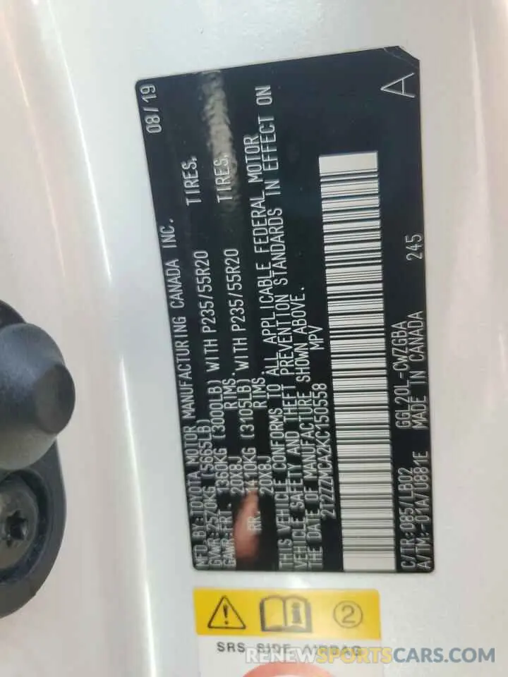 13 Photograph of a damaged car 2T2ZZMCA2KC150558 LEXUS RX350 2019