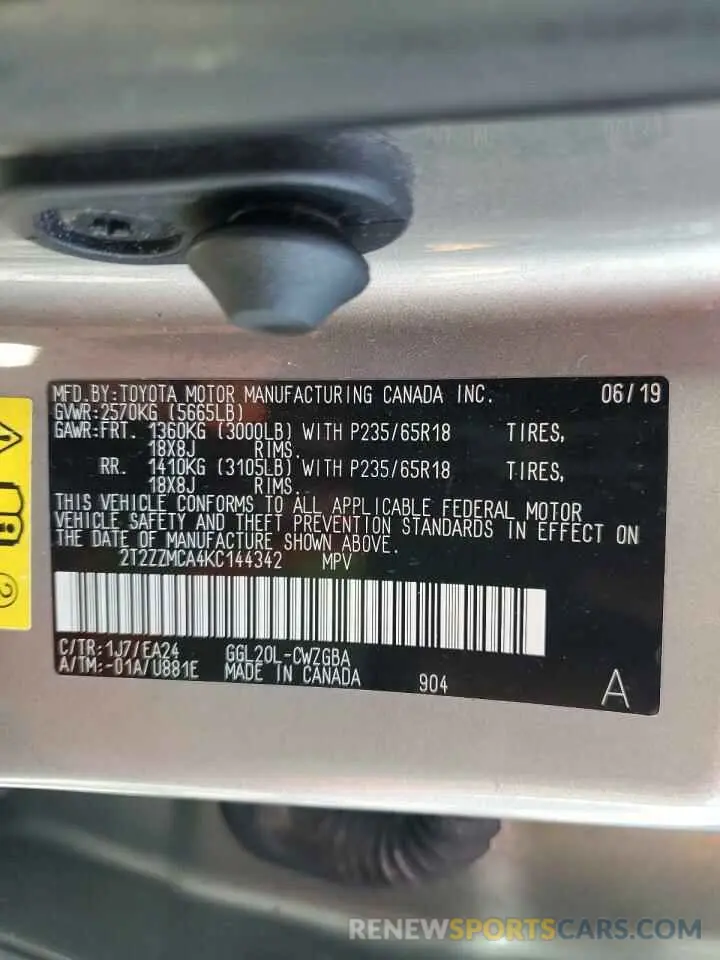 13 Photograph of a damaged car 2T2ZZMCA4KC144342 LEXUS RX350 2019