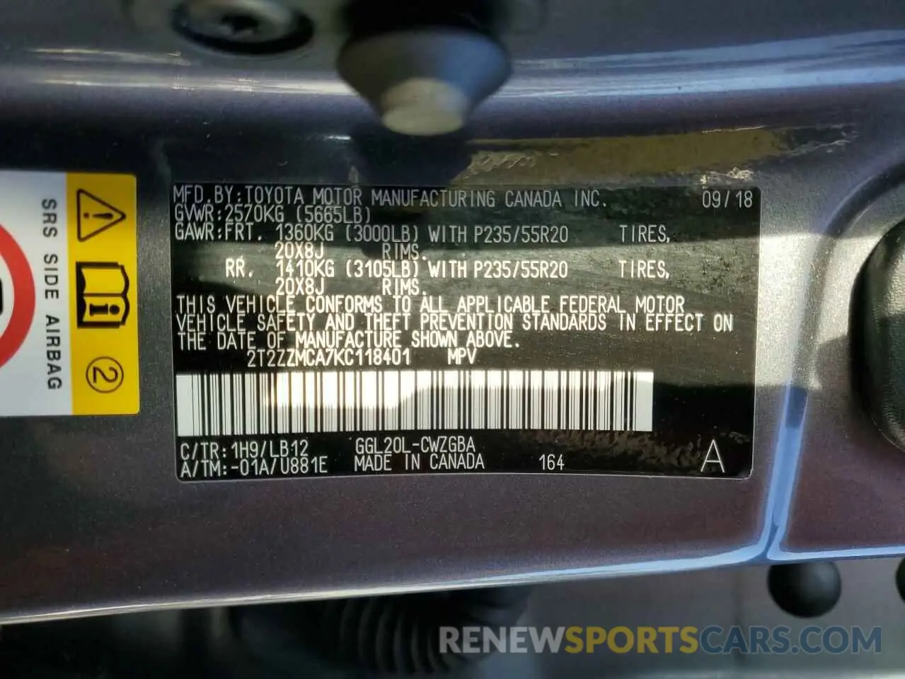 14 Photograph of a damaged car 2T2ZZMCA7KC118401 LEXUS RX350 2019