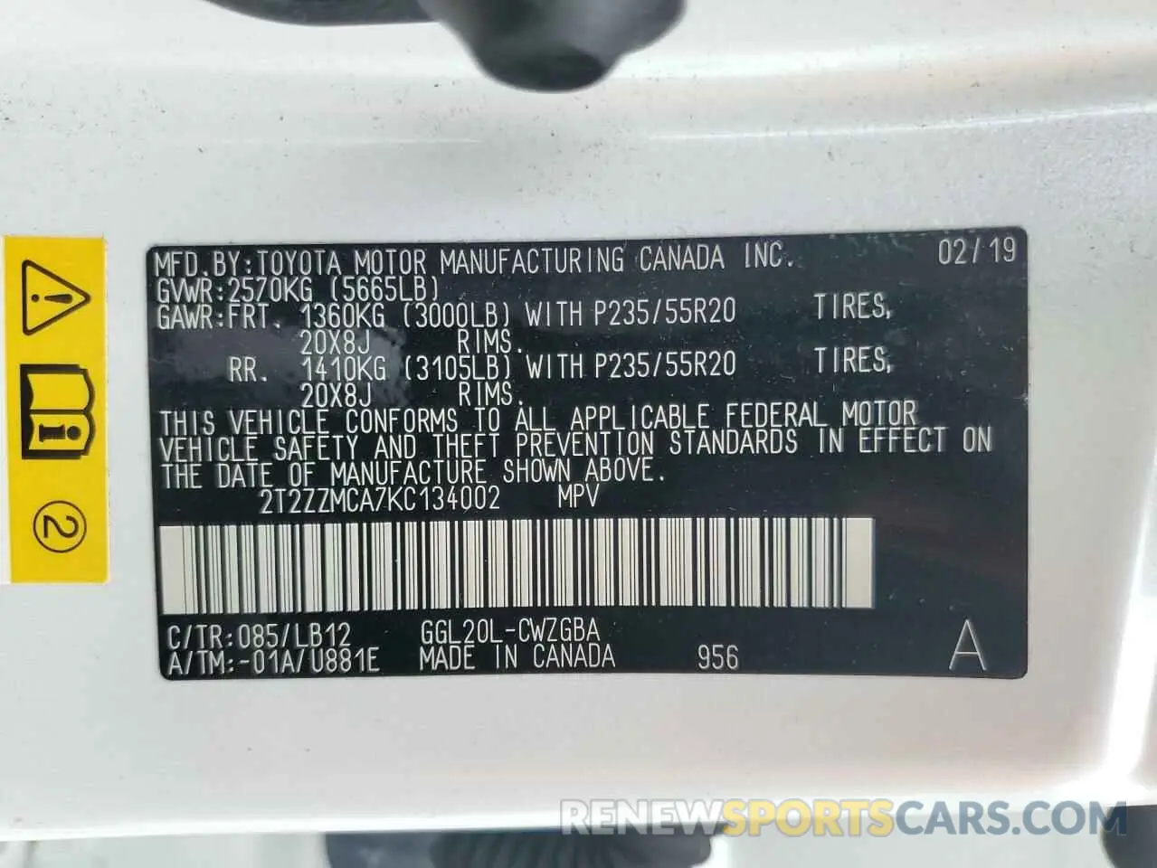 14 Photograph of a damaged car 2T2ZZMCA7KC134002 LEXUS RX350 2019