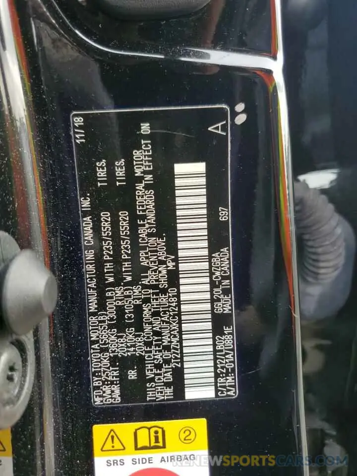 14 Photograph of a damaged car 2T2ZZMCAXKC124810 LEXUS RX350 2019