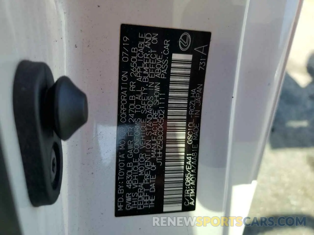 12 Photograph of a damaged car JTHHZ5BC0K5021111 LEXUS RX350 2019