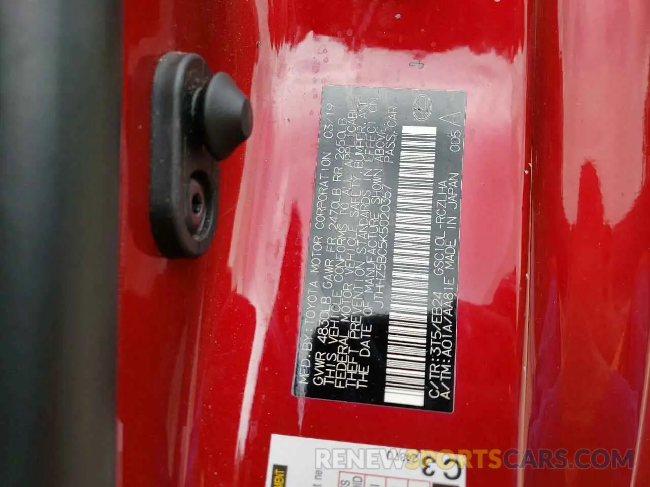 12 Photograph of a damaged car JTHHZ5BC5K5020357 LEXUS RX350 2019