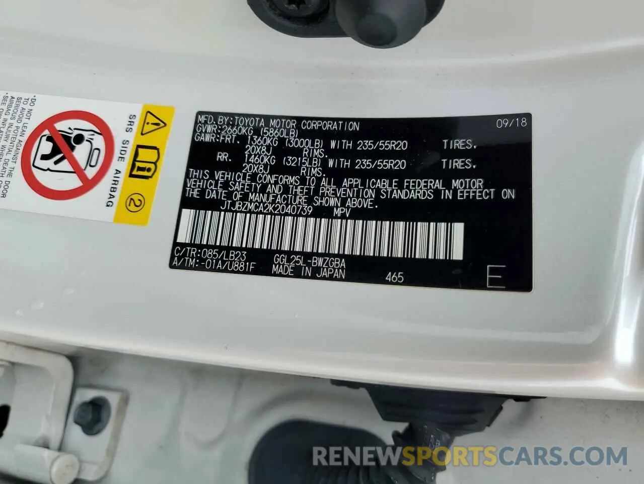 13 Photograph of a damaged car JTJBZMCA2K2040739 LEXUS RX350 2019