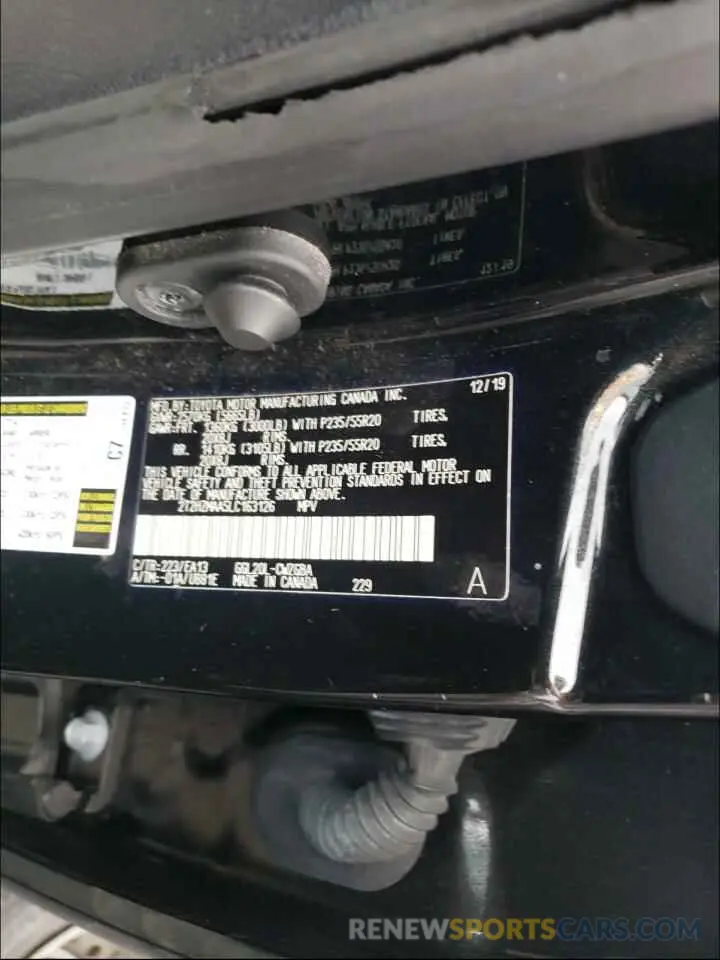 10 Photograph of a damaged car 2T2HZMAA5LC163126 LEXUS RX350 2020