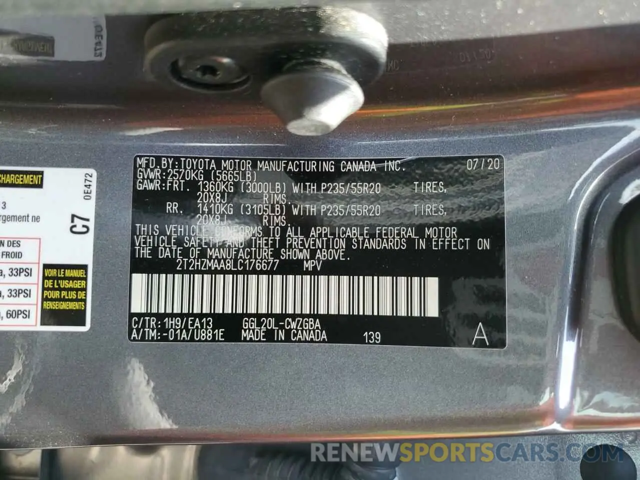 13 Photograph of a damaged car 2T2HZMAA8LC176677 LEXUS RX350 2020