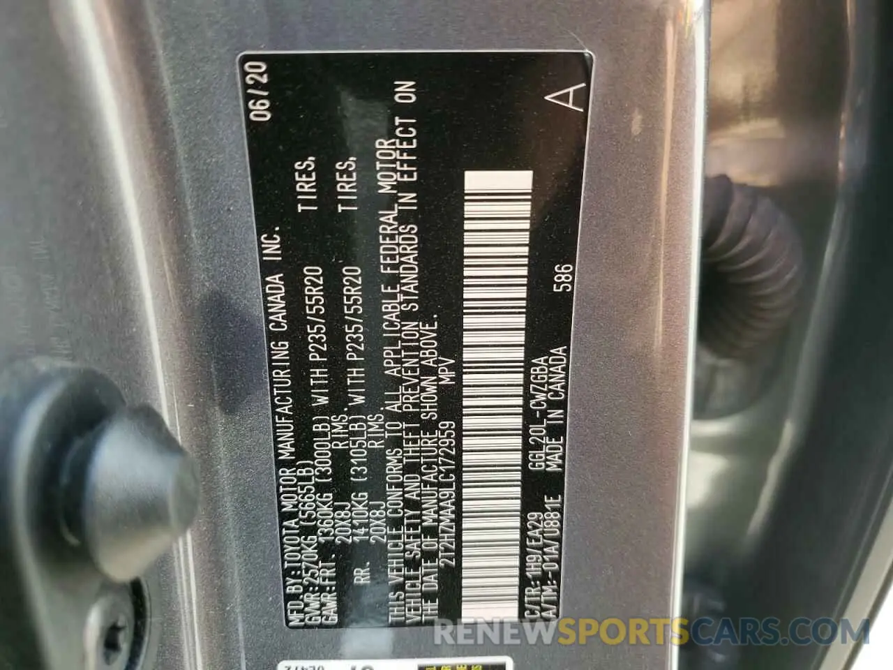 13 Photograph of a damaged car 2T2HZMAA9LC172959 LEXUS RX350 2020