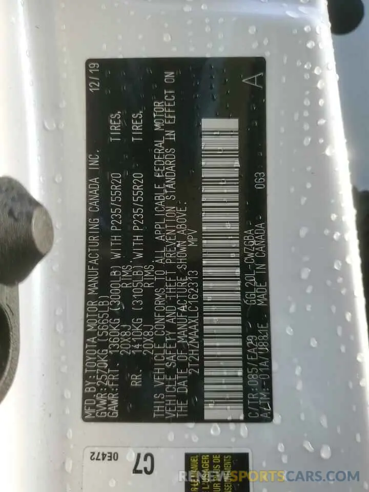 13 Photograph of a damaged car 2T2HZMAAXLC162313 LEXUS RX350 2020
