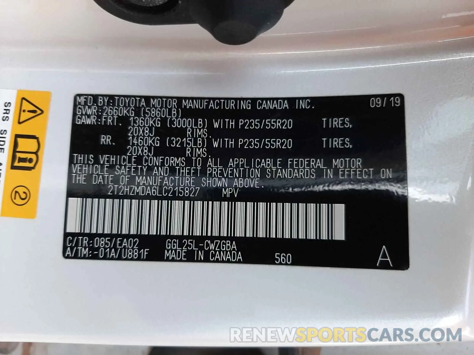 10 Photograph of a damaged car 2T2HZMDA6LC215827 LEXUS RX350 2020