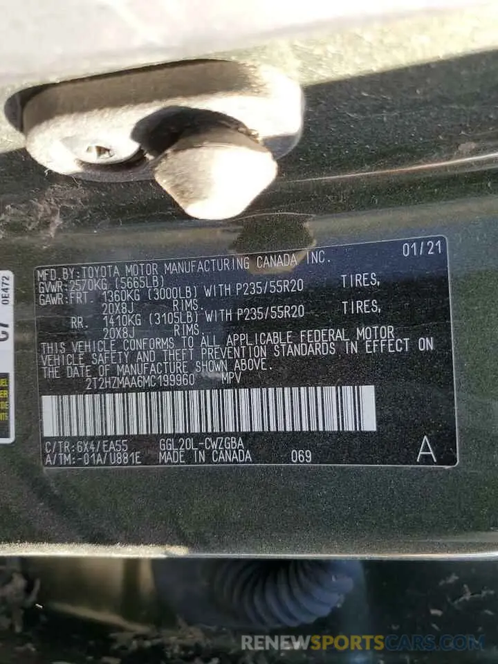 13 Photograph of a damaged car 2T2HZMAA6MC199960 LEXUS RX350 2021
