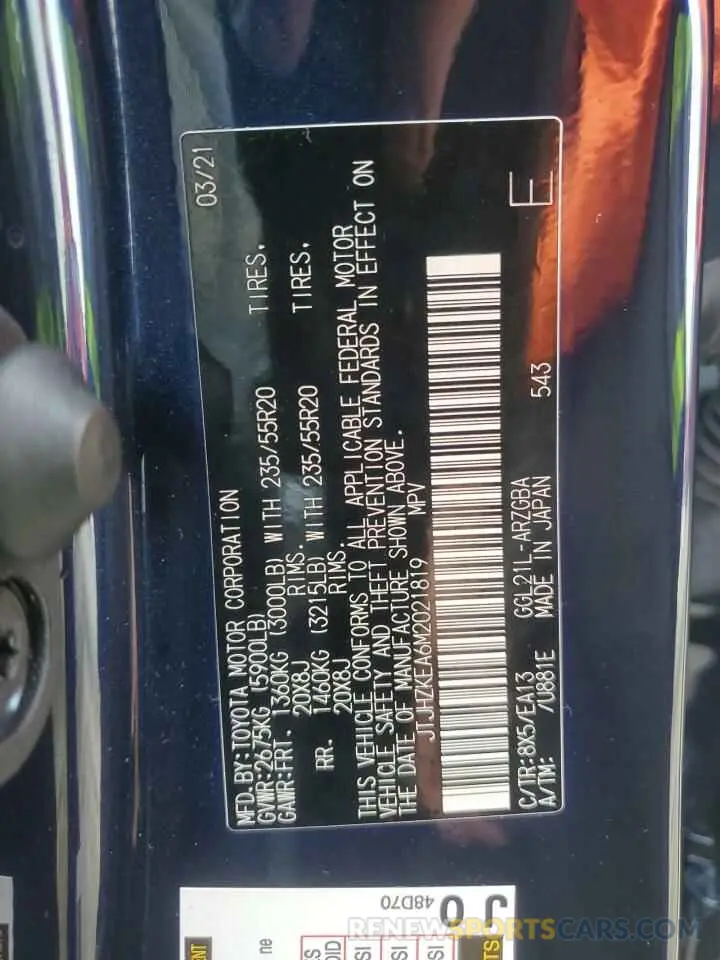 13 Photograph of a damaged car JTJHZKEA6M2021819 LEXUS RX350 2021