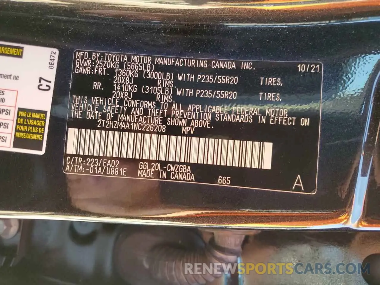 13 Photograph of a damaged car 2T2HZMAA1NC226208 LEXUS RX350 2022