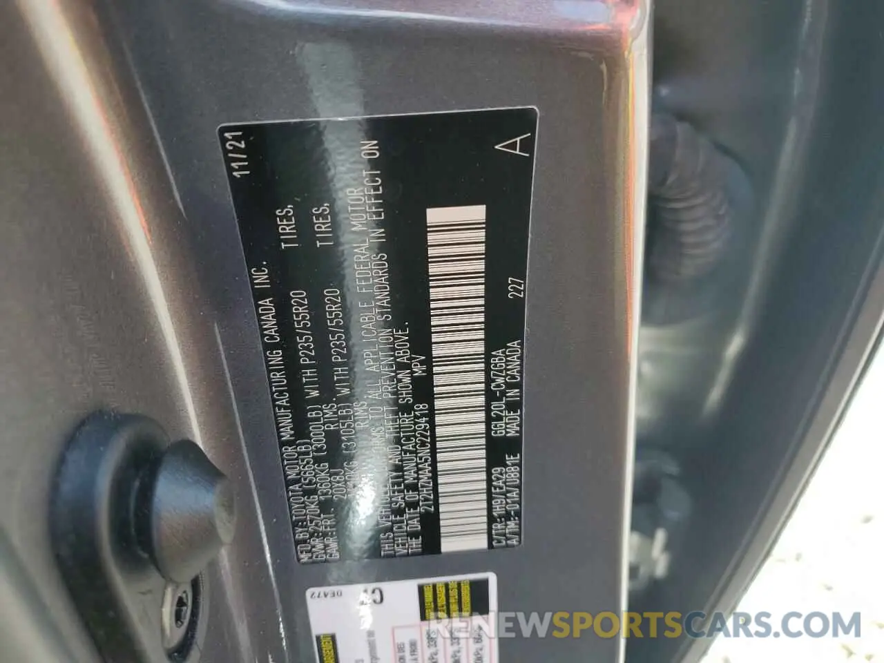13 Photograph of a damaged car 2T2HZMAA5NC229418 LEXUS RX350 2022