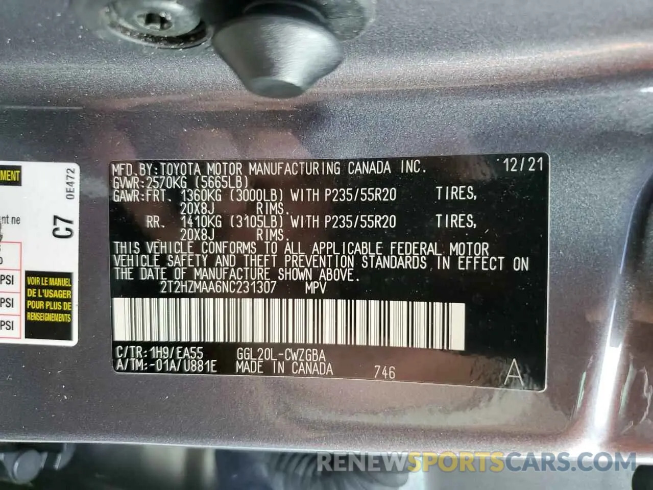 14 Photograph of a damaged car 2T2HZMAA6NC231307 LEXUS RX350 2022