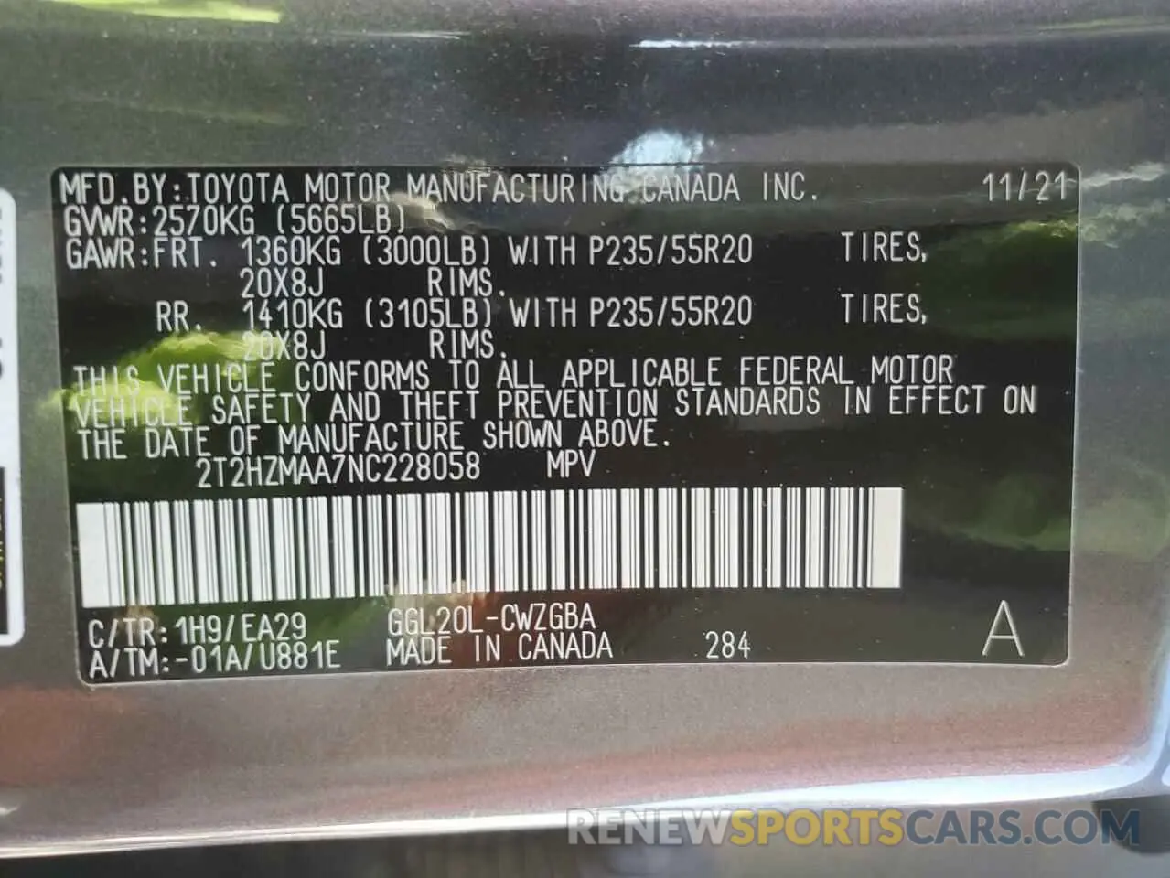 13 Photograph of a damaged car 2T2HZMAA7NC228058 LEXUS RX350 2022