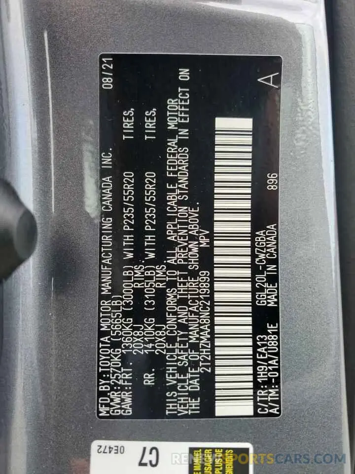 13 Photograph of a damaged car 2T2HZMAA8NC219899 LEXUS RX350 2022