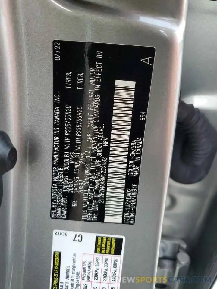 13 Photograph of a damaged car 2T2HZMAA8NC252983 LEXUS RX350 2022